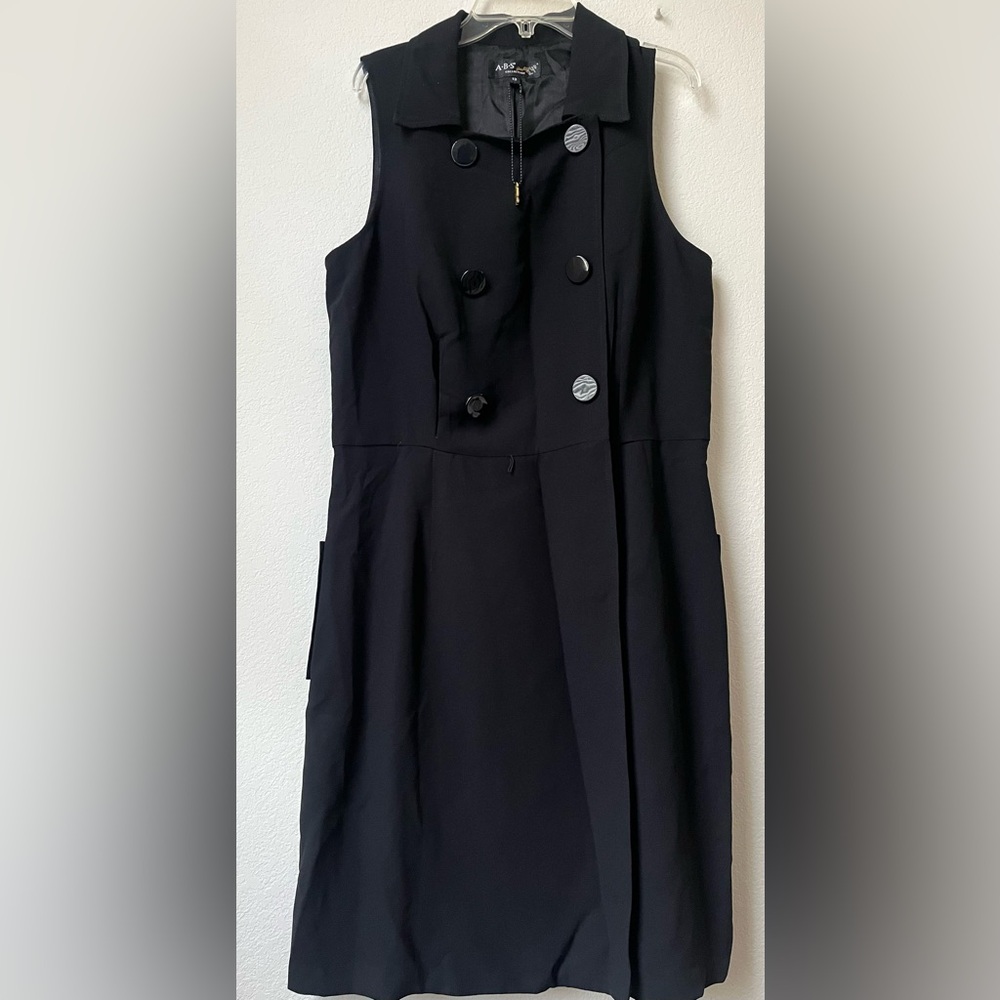 New A.B.S Collection Women’s Double Breast Button Collar Sleeveless Belted Dress